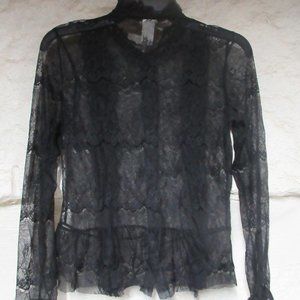 Janette Black Romantic Lace Button Down Top Size L